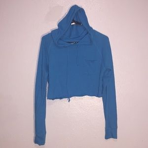 Blue crop topped hoodie with pocket